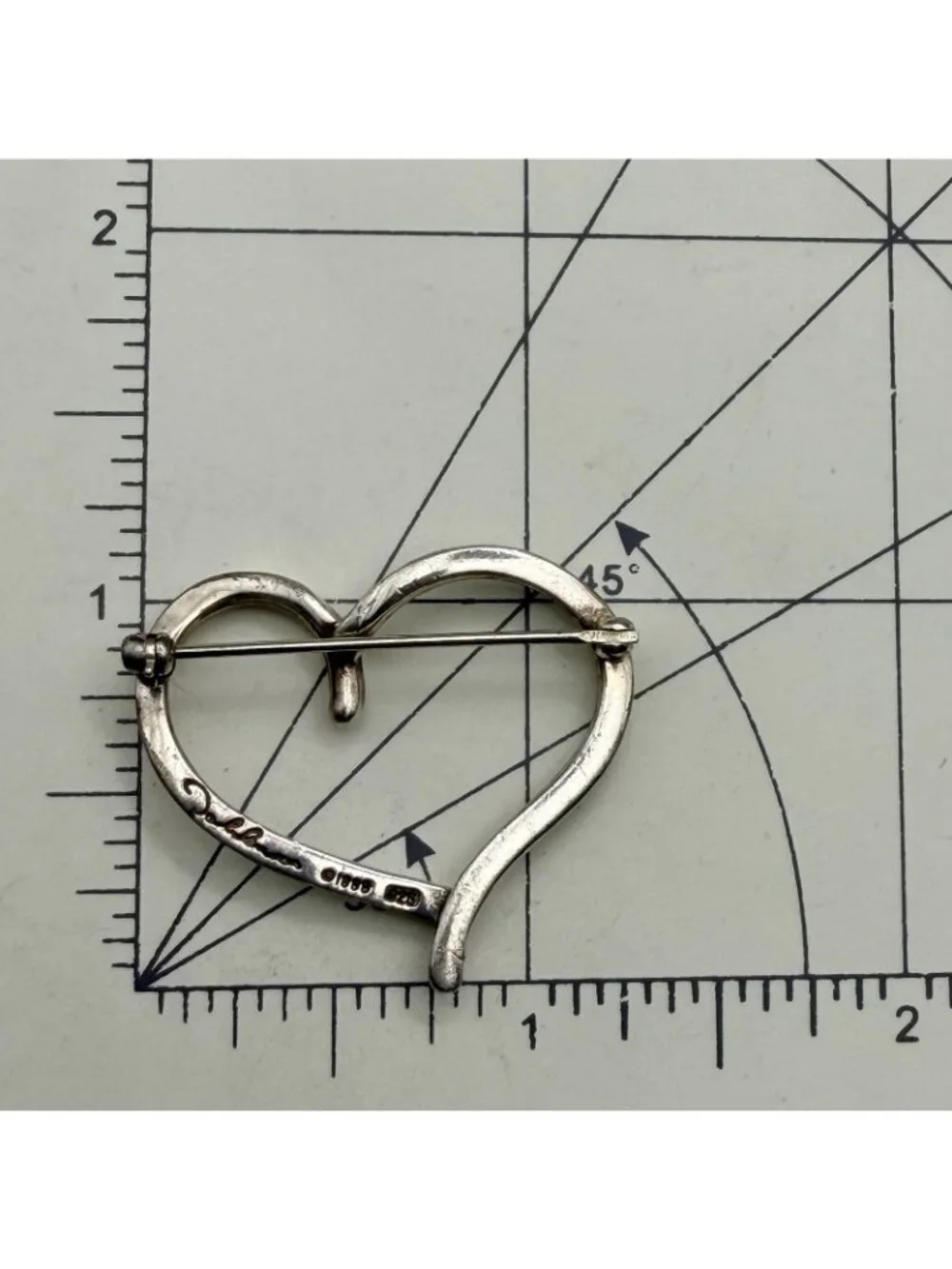 John Lennon Open Heart Brooch Imagine Collection Sterling Silver 925©1999 Signed